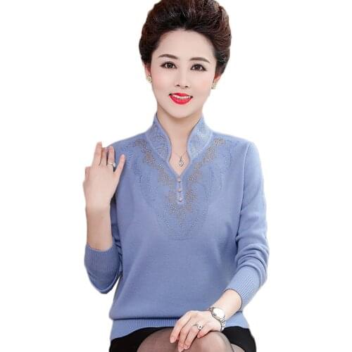 High Quality Cashmere Knitted Sweater Women Autumn Plus Size Middle Aged Womens Pullover Female Wool Sweater Full Jumper H57