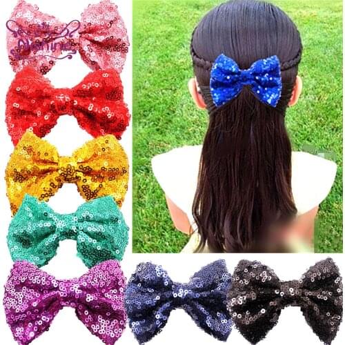 Nishine 10pcs/lot 4 Inches Glitter Sequins Bowknot Infant Bangs Hairpins Fashion Clothing Decoration Birthday Gifts Photo Props