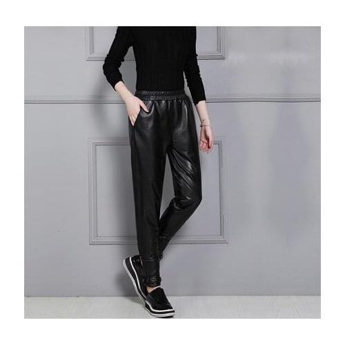 Women 2022 High Waist Slim Sheepskin Print Pants KP288