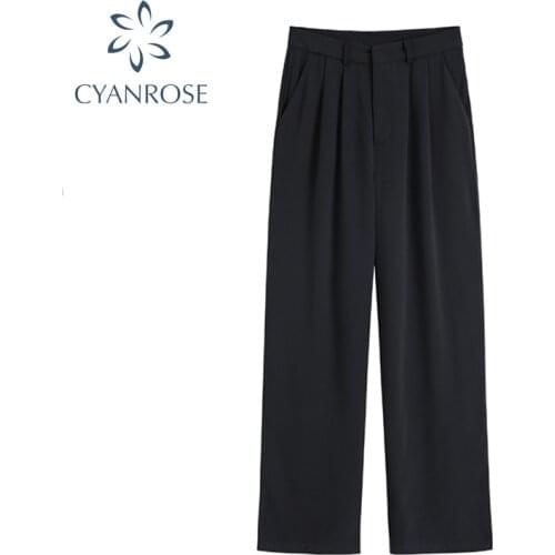 Soft Comfort Women Pants 2020 Autumn Casual high waist Solid Color Vertical Soft breathable Womens Trendy Simple Long Suit Pants