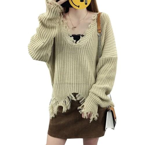 Womens Pullover Sweaters Autumn And Spring V-neck New Fashion Style Solid Color Loose Knit Thick Women Sweater Vestidos LXJ501