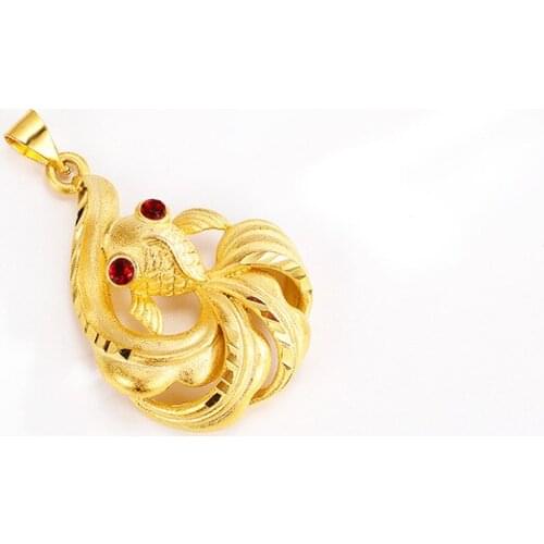 Yellow Gold Fish Necklace Pendant No Chain Gold Color Ruby Jewelry for Women Wedding Engagement Anniversary Jewelry Gifts