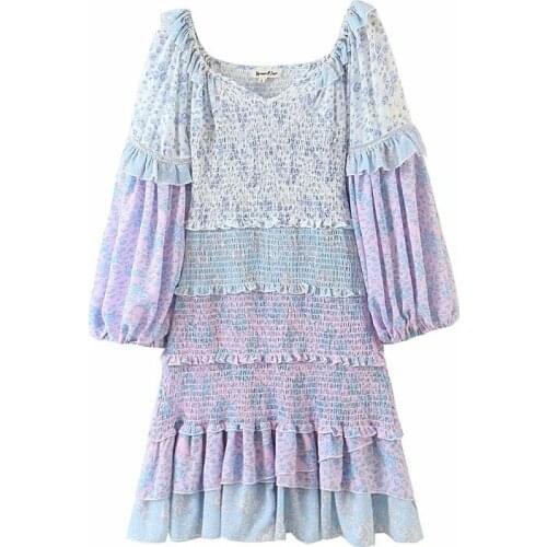 High Quality 2020 Autumn Women V-neck Long Sleeve Colorful Mini Dress