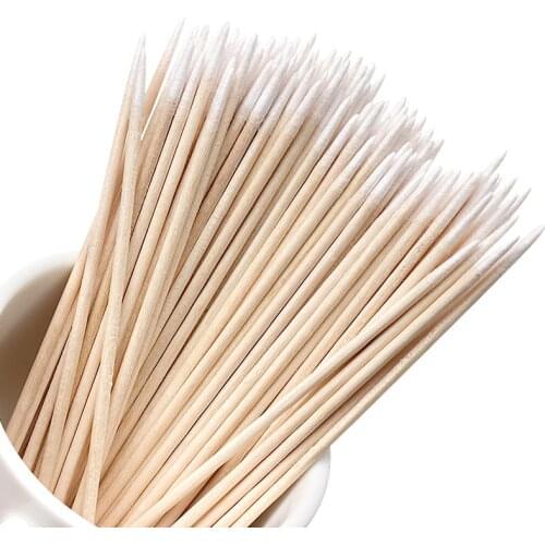 100Pcs Wood Cotton Buds Swabs Jewelry Clean Sticks Buds Eyelash Glue Removing Tool Disposable Cotton Swab Lint Free Micro Brushe