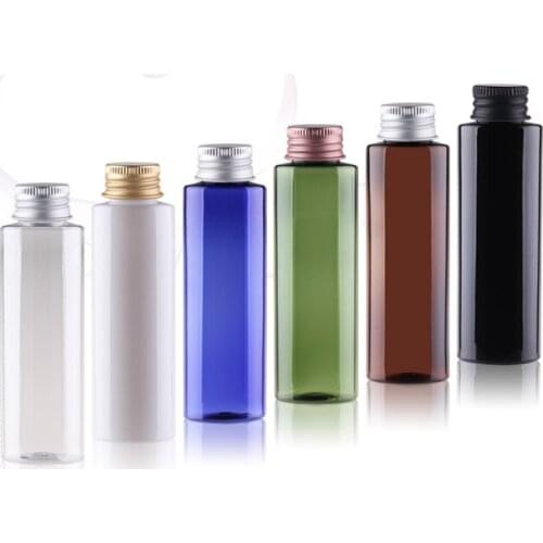 120ML X 50 Aluminum Screw Cap Bottle With Plastic Stopper For Toner Plastic Cosmetic Container With Gold Silver Bronze Black Cap