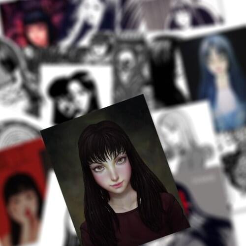 Three Ratels 37PCS Horror Comic Tomie Fujiang Black And White Thriller Style Luggage Trolley Laptop Doodle Sticker