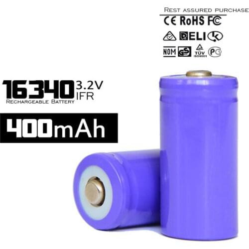 4pcs/lot Wholesale IFR 16340 Prismatic Lifepo4 Battery 3.2v 400mah Purple Rechargeable Cell for Flashlight