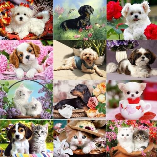 5d Complete Round Diamond Painting Dog And Cat Diy Animal Diamond Painting Cross Stitch Kit Mosaic Handmade Gift Life Decoration