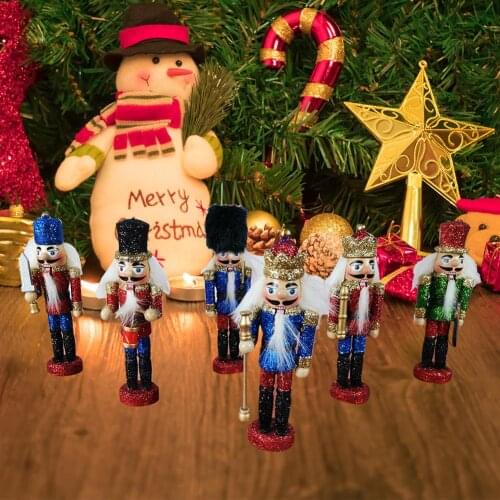 6pcs Wooden Soldier Nutcracker Vintage Handcraft Puppet Ornaments New Year Christmas Pendant Miniature Figurines For Home Decor