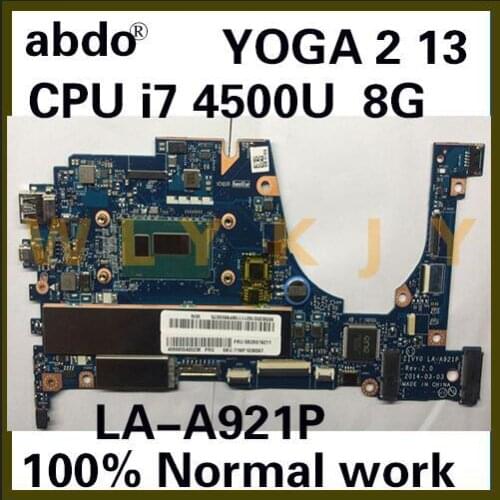 Abdo ZIVY0 LA-A921P motherboard for Lenovo YOGA 2 13 YOGA2 13 laptop motherboard CPU i7 4500U 8G RAM 100% test work