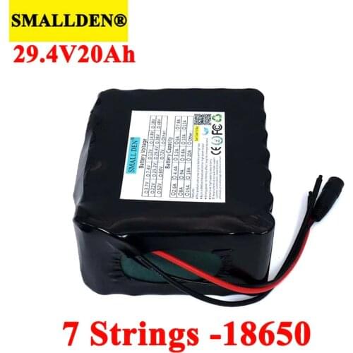 SMALLDEN 24V 20Ah 7S5P 18650 Rechargeable battery pack 29.4V Electric bicycle moped li-ion batteries with 15A BMS Protection