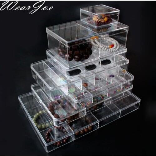 Acrylic Jewelry Accessories Storage Case Transparent Box Cosmetic Beauty Container Beads Bracelet Organizer Grids Tray with Lid
