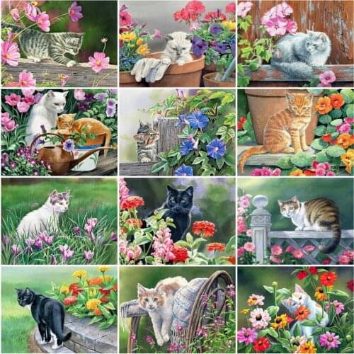 AZQSD 5d Diamond Painting New Arrivals Cat Flower Gift Handmade Diamond Embroidery Animal Mosaic Childrens Room Decor