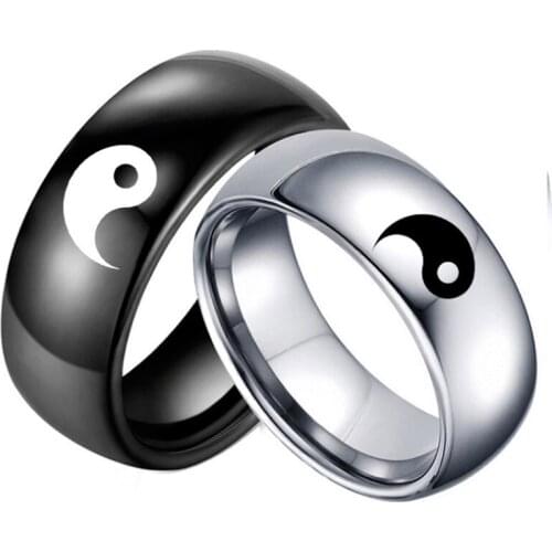 Free ship Men Women Yin Yang Sign Charm Fashion Statement Lover Couple Stainless Steel Ring Jewelry Gift Party Club Wedding
