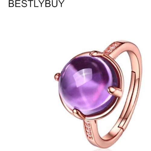 BESTLYBUY Natural amethysts silver ring, big round 10mm*10mm, deep purple color with a little inclusion, special and fashion