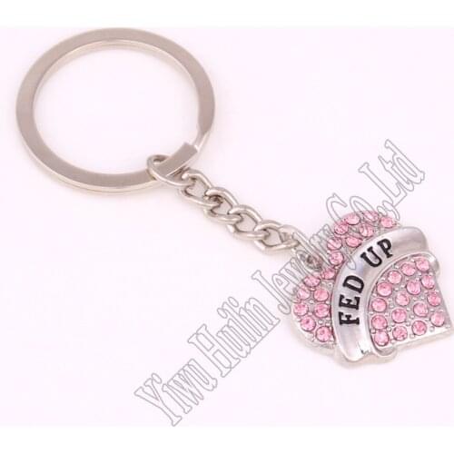 Zinc alloy studded with sparkling crystals FED UP charm key chain