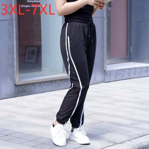 New 2021 Ladies Spring Autumn Plus Size Jogger Pants For Women Large Loose Black Belt Stripe Sports Trousers 3XL 4XL 5XL 6XL 7XL