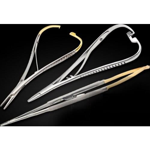 Stainless steel carbide needle holder with gold handle insert needle holder lock buckle hand-held tweezers