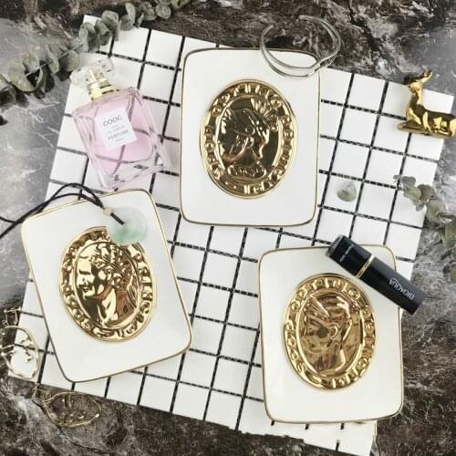 Ceramic Storage Decoration Plate Nordic Golden Figure Statue Pattern Indoor Ceramic Storage Decoration Tray