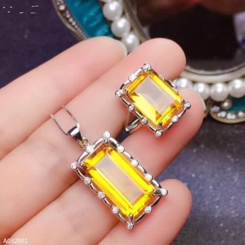 KJJEAXCMY Fine Jewelry 925 sterling silver topaz gemstone inlaid womens chain pendant ring set of 3 supports detection