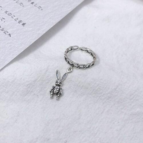 Whole Real 925 Sterling Silver Luxury Openable Rings Shape Startled Hare Twist Misplaced Hollow Charm Sleepwalking Rabbit Ring