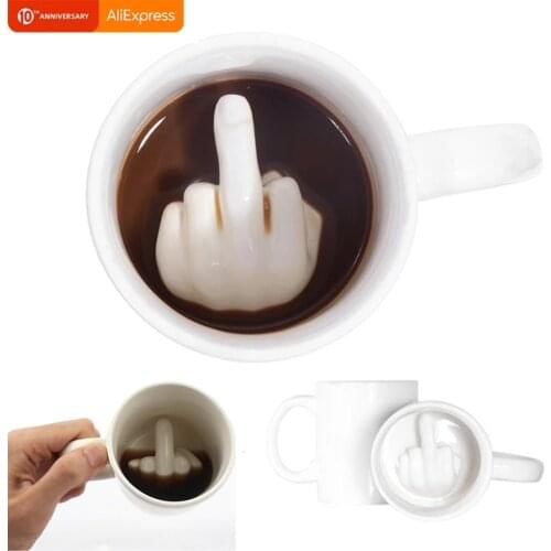 Creative Fun White Middle Finger mug Novelty Style Mixing Coffee Milk Cup Ceramic Mug 300ml Capacity Water Cup Design Cup
