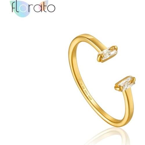 Hot Sales 925 Silver Minimalism Crystal Rings Cubic Zircon Opening Ring For Women Wedding Engagement Trendy Jewelry Gift