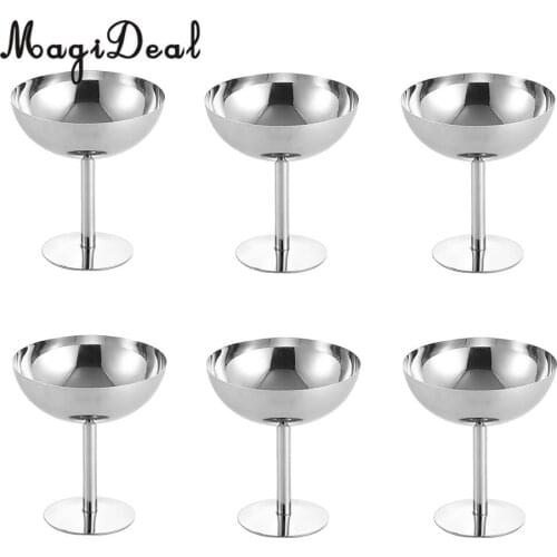 MagiDeal Stainless Steel Goblet Ice Cream Cup Dessert Sorbet Bowl Set for Home Bars