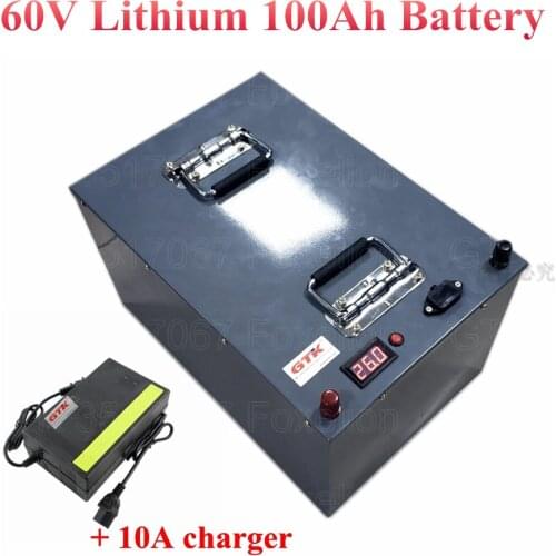 Metal case 60v 100Ah Lithium battery li-ion High power 5000w for RV boat motor solar wind energy UPS + 10A charger Not lead acid