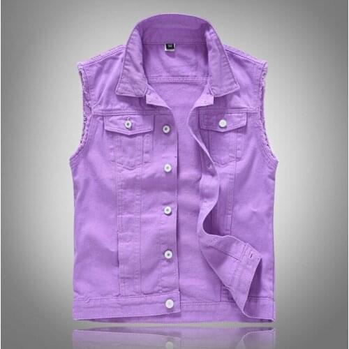 Mens Solid Color Denim Vest Jacket Trend Blue Purple Youthful and Simple Self-cultivation All-match Male Cowboy Vest Women