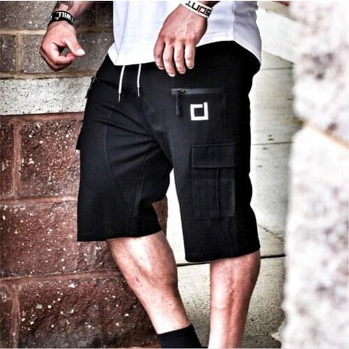 Men Fitness Multi - Pocket 5 Points Shorts Cargo Pants Male Outdoor Training Casual Fashion Street Style Pure Color Short Pants