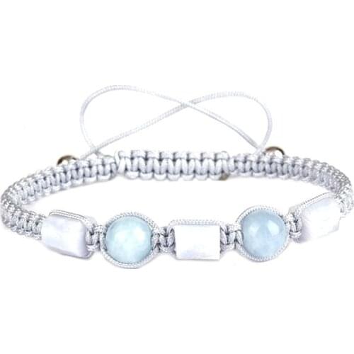 Natural rough grey gray translucent moonstone blue howlite stone beads adjustable unisex handmade knots cord macrame bracelets