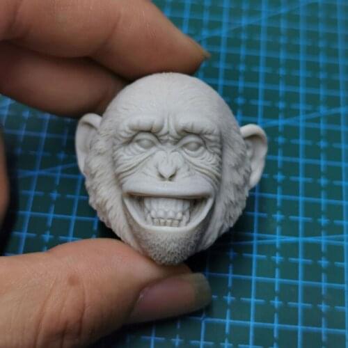 Unpainted 1/6 Chimpanzee Baring Teeth Head Sculpt Big Monkey Head Carving Model Fit 12 inch Male Action Figure Body
