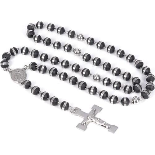 New Cross Pendant Necklace For Men Women 316L Stainless Steel Rosary Beads Necklace Religious Jewelry