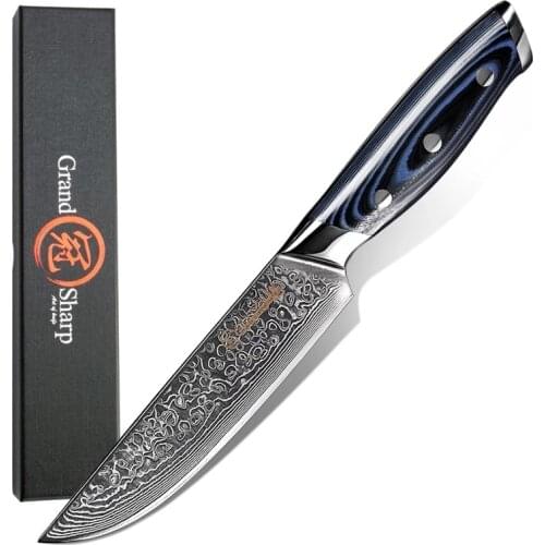 GRANDSHARP 5'' Steak Knife Damascus VG10 Steel Kitchen Knives Table Knife High Quality Cutter Tool Utility Knife with G10 Handle