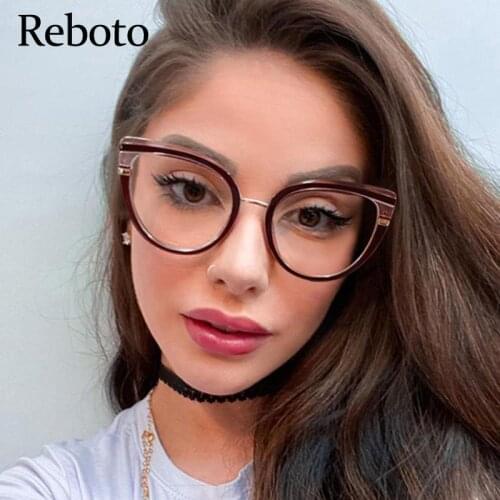 Sexy Cat Eye Decoration Womens Glasses Red 2021 New Transparent Anti Blue Light Optical Glasses Frame Female Fashion Eyewear