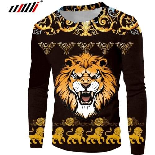 UJWI New Style Homme Gothic Punk Man Clother 3D Golden Pattern Lion Printed Fashion Spring Men Oversized Pullover Dropship 5XL