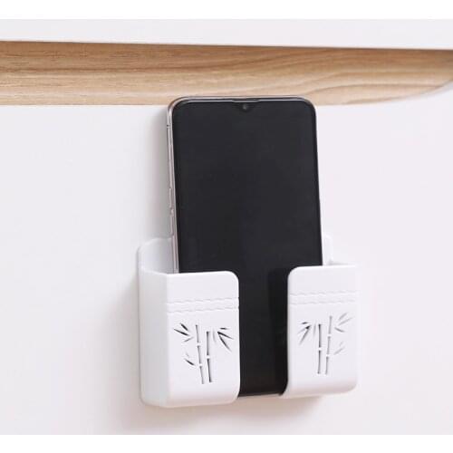 QX Paste Style Wall Mounted Organizer Storage Box Remote Control Mounted Mobile Phone Plug Holder Charging Multifunction Stand