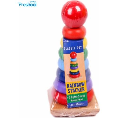 Montessori Piling Ring Rainbow Tower Tumbler Stacker Stack Up Kids Child Baby Classic Educational Toy