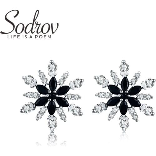SODROV Classic 925 Sterling Silver Jewelry Snowflake Stud Earrings for Women Boucles d'oreilles Female Bijoux I006