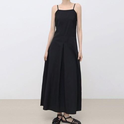 Korean Chic Summer Cold Wind Was Thin and Leaky Clavicle Slim High Waist Pleated Sling Dress Little Black Dress Female