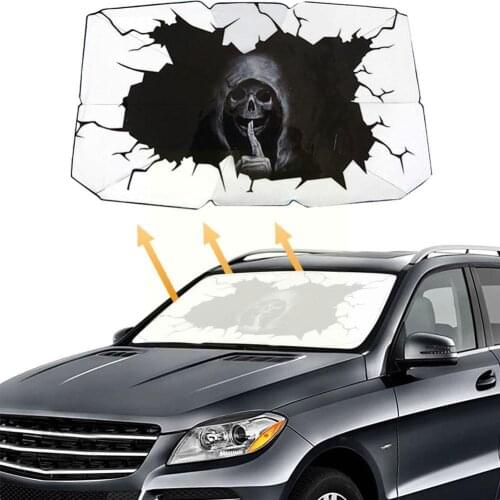 Foldable Car Windshield Sun Shade Umbrella UV Protection Parasol Insulation Umbrella Skull Heat Cover Front Print Window Au S1L2