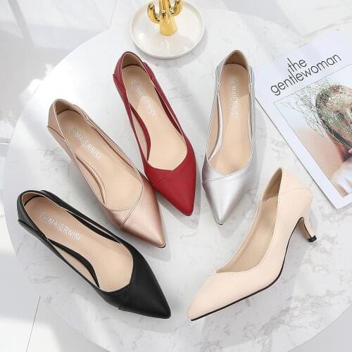 5 Cm Low-Heel Pumps Fashion Womens Shoes Sexy Thin Heels Pointed Toe Work Single Shoes Party Dress High Heels Plus Size 35-46