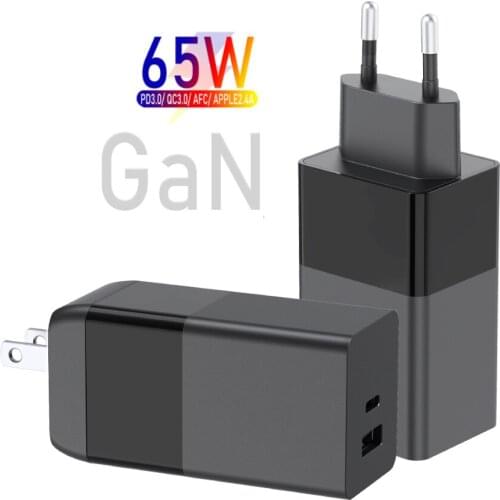 65W GaN USB Fast Charger2 Ports Quick Charge 3.0 For iPhone 11 PD3.0 Support FCP AFC SCP QC 3.0 For Samsung S10 Xiaomi Huawei
