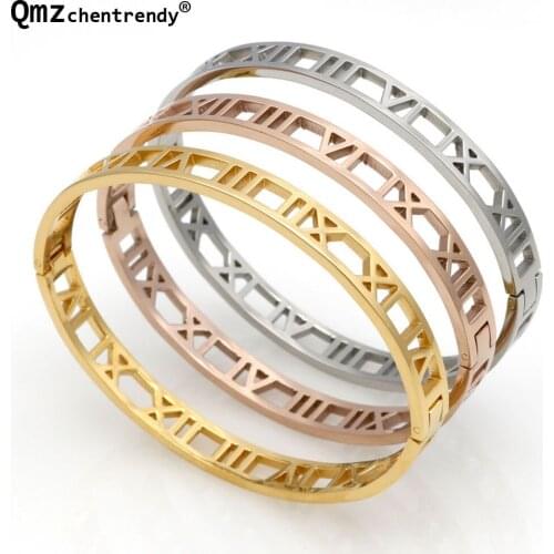 Top quality 316 Stainless Steel Delicate Hollow Roman Numerals Bracelets Fashion Womens Love Cuff Bangle Bracelets Fine Jewelry