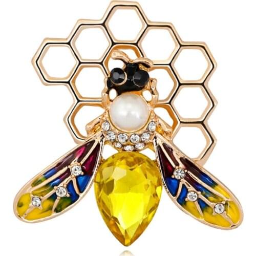 Zlxgirl jewelry Yellow Rhinestone Bee brooches For Women Kids couple jewelry Brand Gold color Wedding Party Clothes Accessories