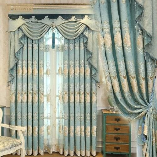 Embroidery Window Curtain Tulle Curtains for Living Room Bedroom Pink Blue Blackout Curtain
