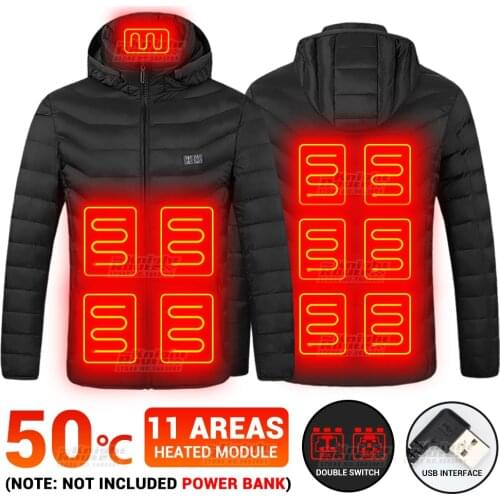 11 Areas Heated Jacket USB Double Switch Control Winter Mens Womens Heated Vest Snowboard Outerwear Ski Windproof Clothing