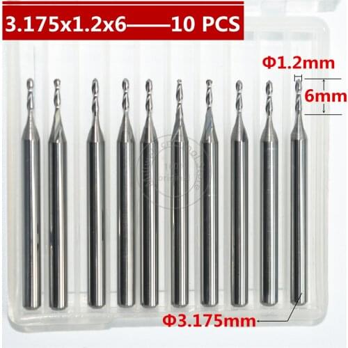 10 PCS-3.175mm*1.2mm*6mm,CNC machine insert bit,solid carbide milling,2 flute ball nose end mill,relief woodworking bit
