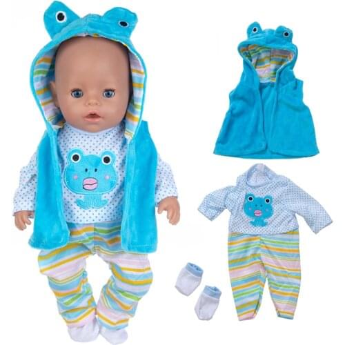 2021 New Frog suit, jumpsuit, jacket, socks For 17 Inch Baby Doll 43cm Clothes, Doll accessories